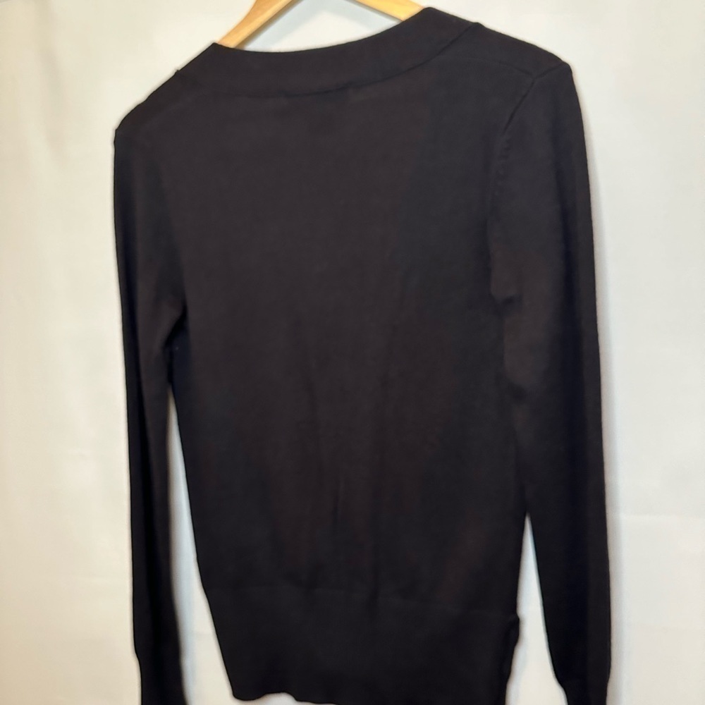 Apostrophe Sweater Cardigan Knit Front Buttons Pockets Black XS Preppy Stretchy - Picture 5 of 9